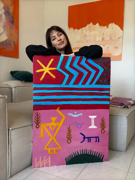 Image of TRYPILLIAN VESNYANKY by Daryna Romanchenko, size: 65 cm x 90 cm, made of Acrylic , Painting medium, from Como, priced at €200 Photo 4 of 4.